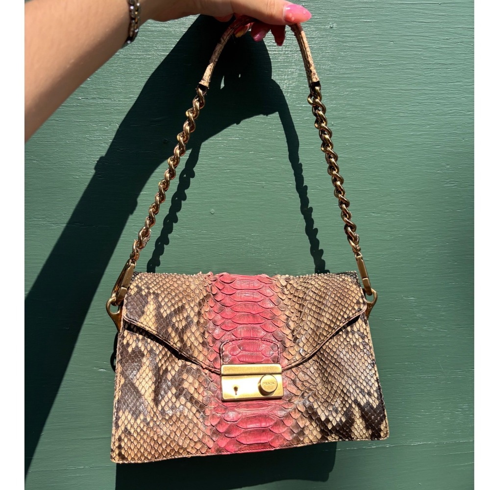 Rare Prada Archive Python Chain Shoulder Bag Push Lock Y2K Italy Authentic